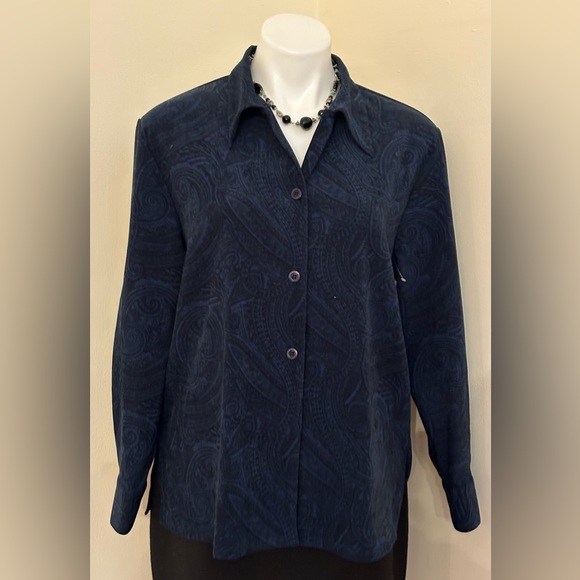 Haggar Vintage Blue & Black Paisley Button Down Collard Shirt Sz 12. Lined. - Picture 3 of 14